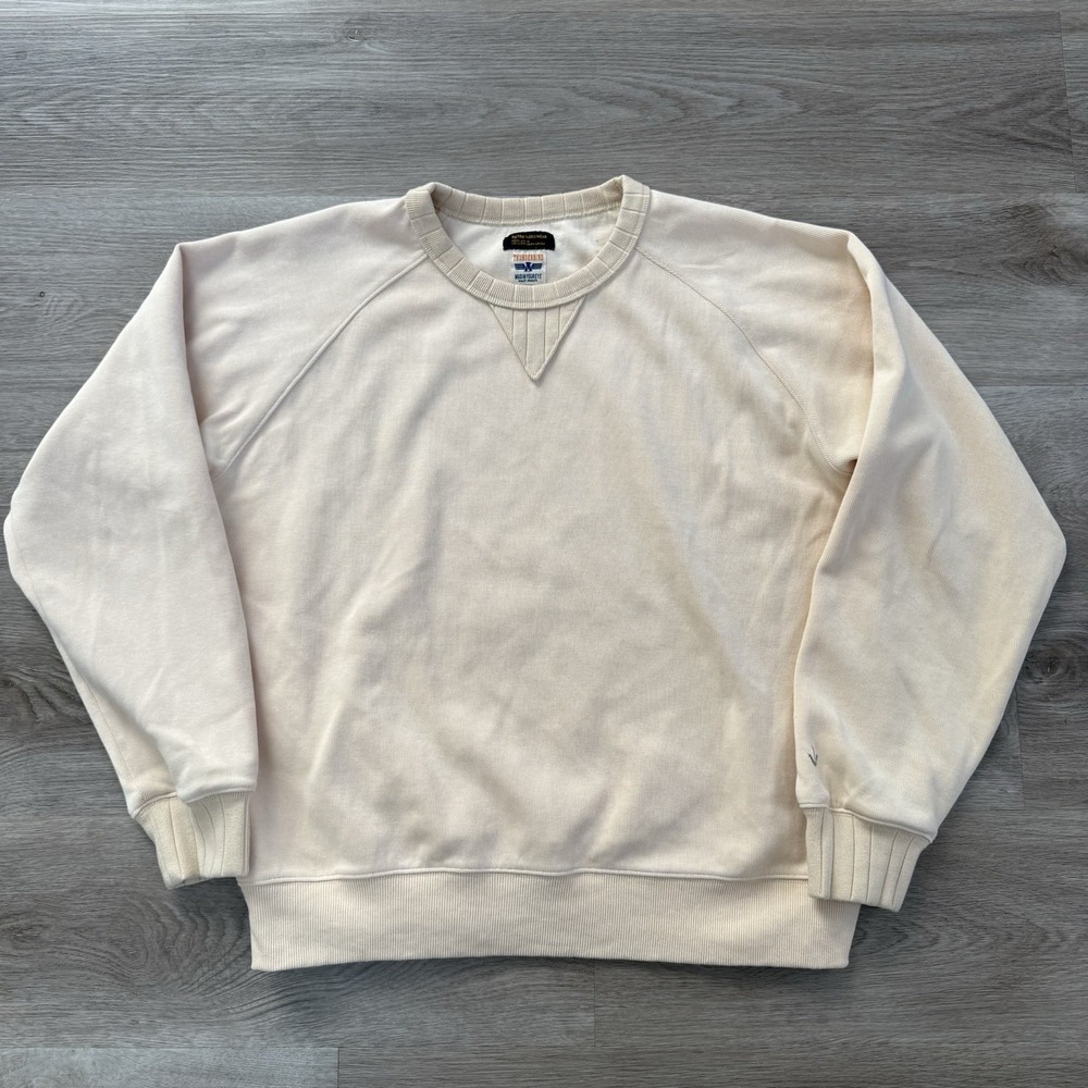 Vintage Style 1950s Repro Fleece Sweatshirt Single V Cream Beige Size Large